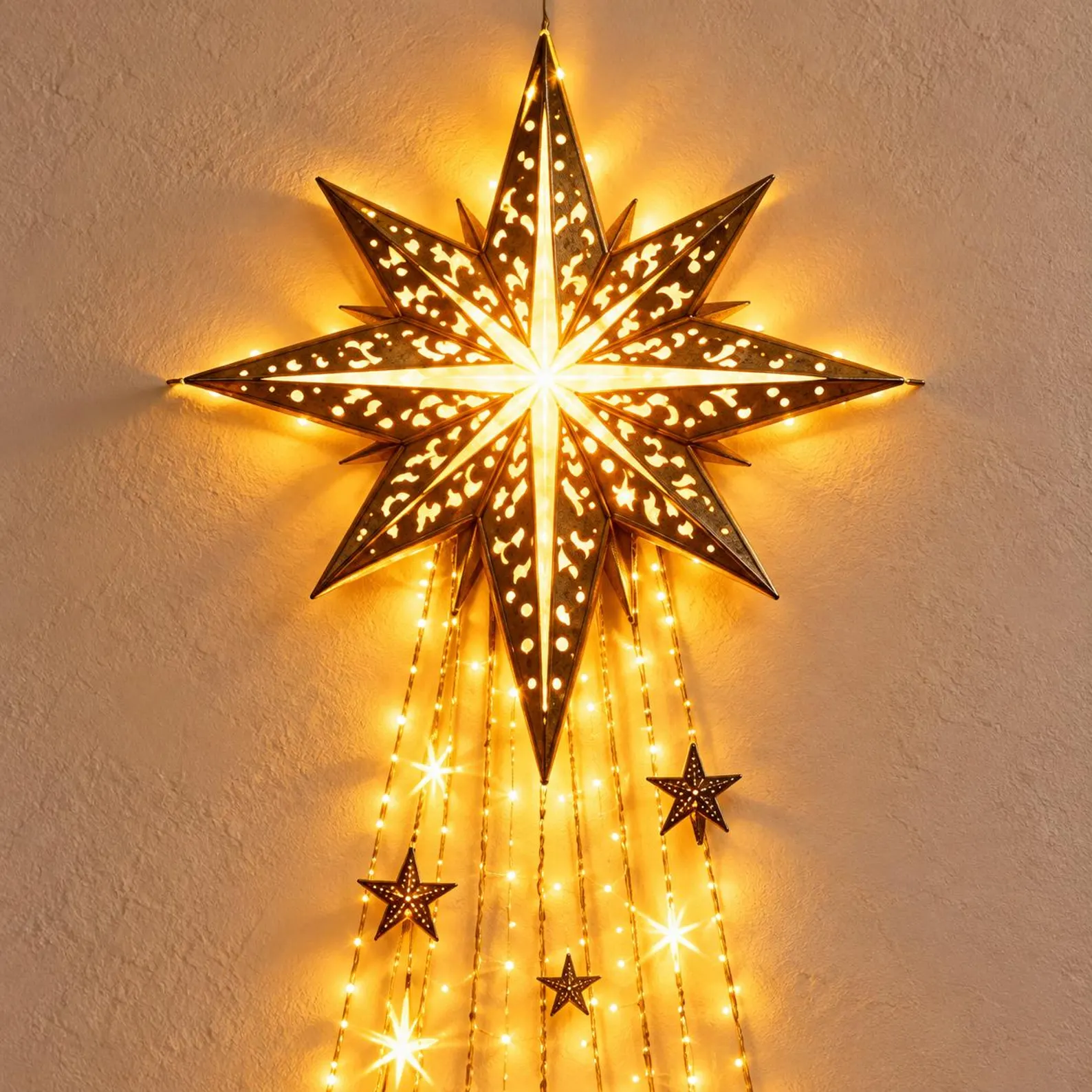 Decoración navideña de pared con iluminación: ángel e iglesia o escena de la Natividad, adorno colgante con estrella de Belén LED, decoración religiosa para las fiestas, regalo cristiano - Imagen 5