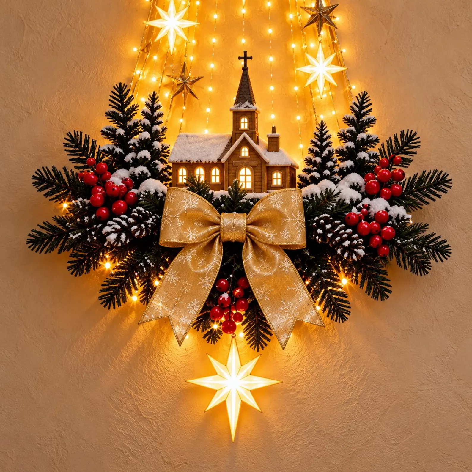 Decoración navideña de pared con iluminación: ángel e iglesia o escena de la Natividad, adorno colgante con estrella de Belén LED, decoración religiosa para las fiestas, regalo cristiano - Imagen 8