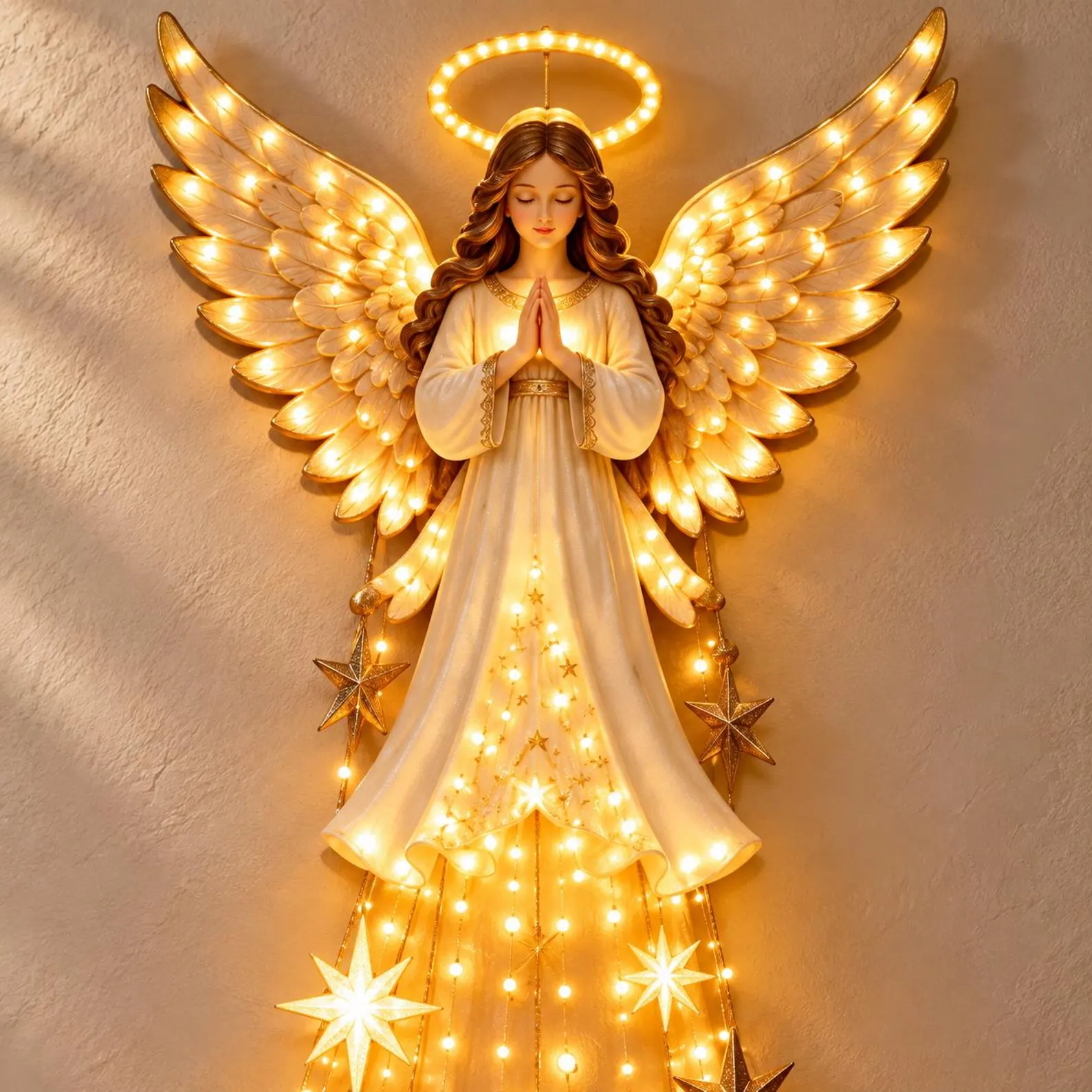 Decoración navideña de pared con iluminación: ángel e iglesia o escena de la Natividad, adorno colgante con estrella de Belén LED, decoración religiosa para las fiestas, regalo cristiano - Imagen 7