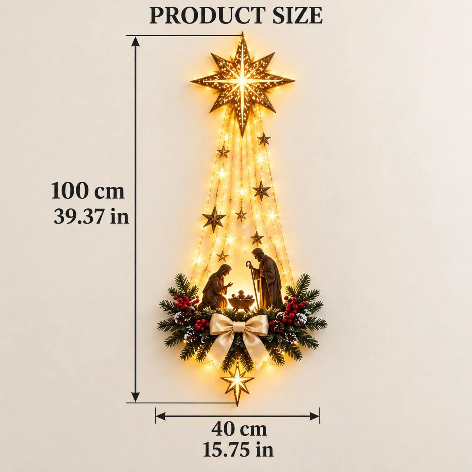 Decoración navideña de pared con iluminación: ángel e iglesia o escena de la Natividad, adorno colgante con estrella de Belén LED, decoración religiosa para las fiestas, regalo cristiano - Imagen 9