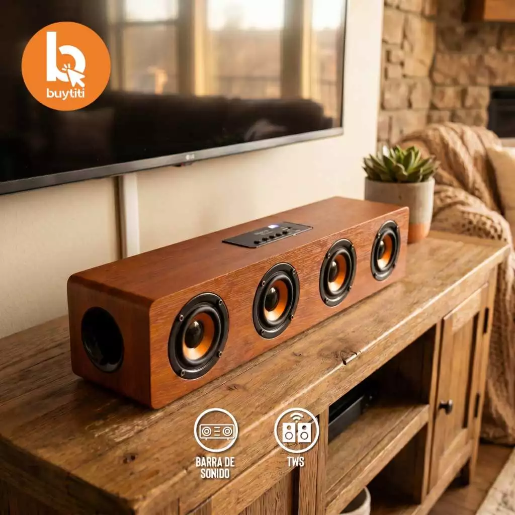 Bocina Bluetooth Buytiti con diseño tipo madera, radio FM y entrada USB