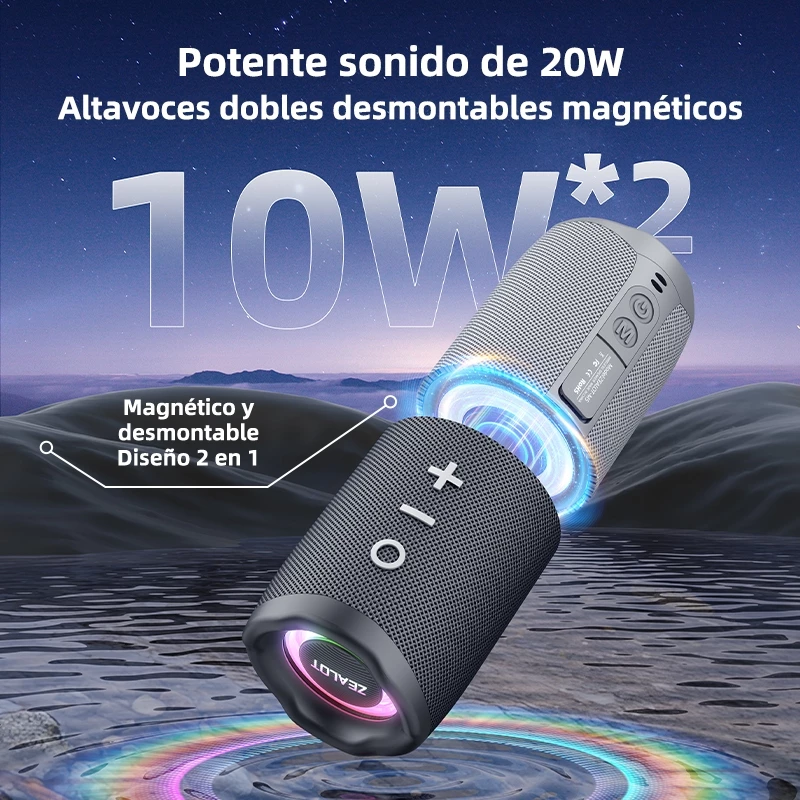 Bocina Bluetooth Zealot M5 magnética portátil 20W TWS IPX4