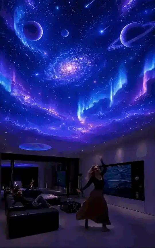 Proyector Estelar CosmoLux con cielo nocturno proyectado en la recámara